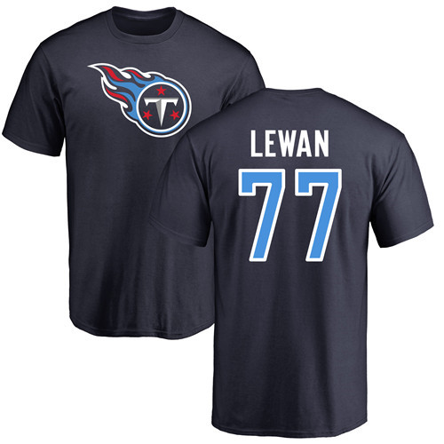 Tennessee Titans Men Navy Blue Taylor Lewan Name and Number Logo NFL Football #77 T Shirt